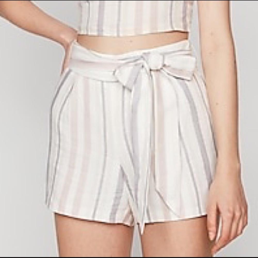 Express High Waist Sash Tie Linen Blend Shorts 12